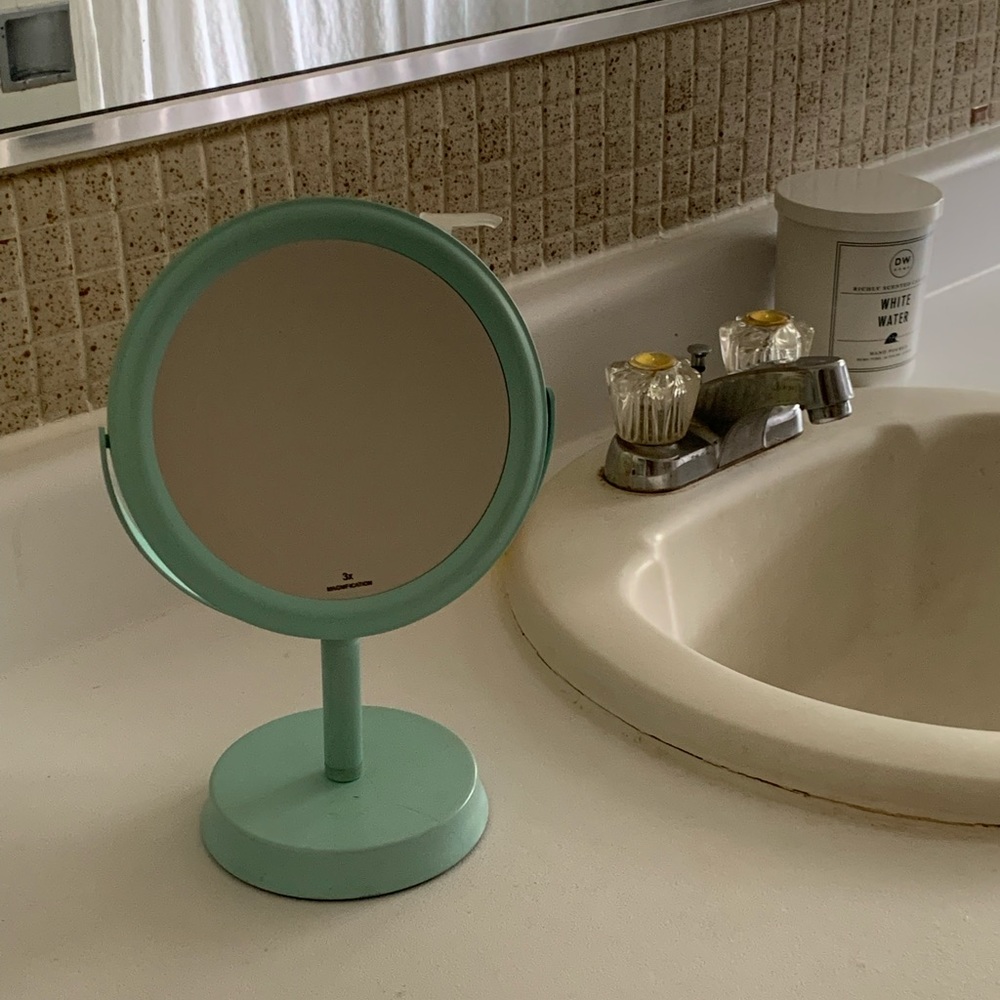 Small aqua color dual-sided Vanity Mirror